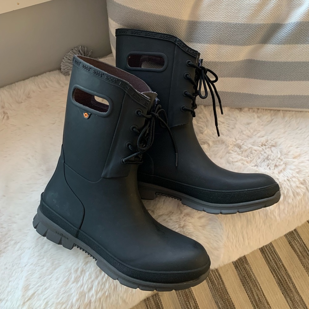BOGS Amelia Lace Black Waterproof Rain Boot -size 10